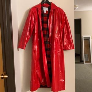 Long red raincoat